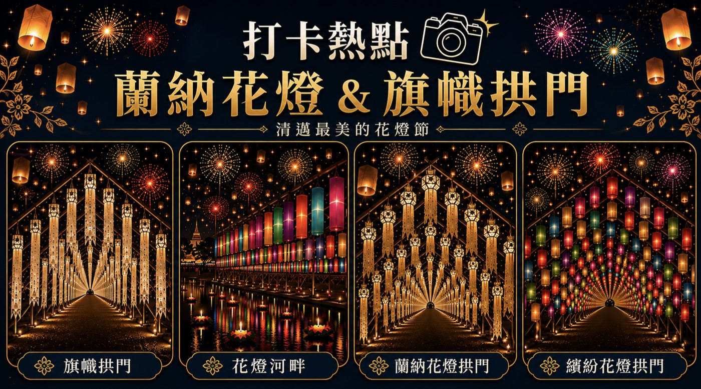 打卡熱點蘭納花燈與旗幟拱門